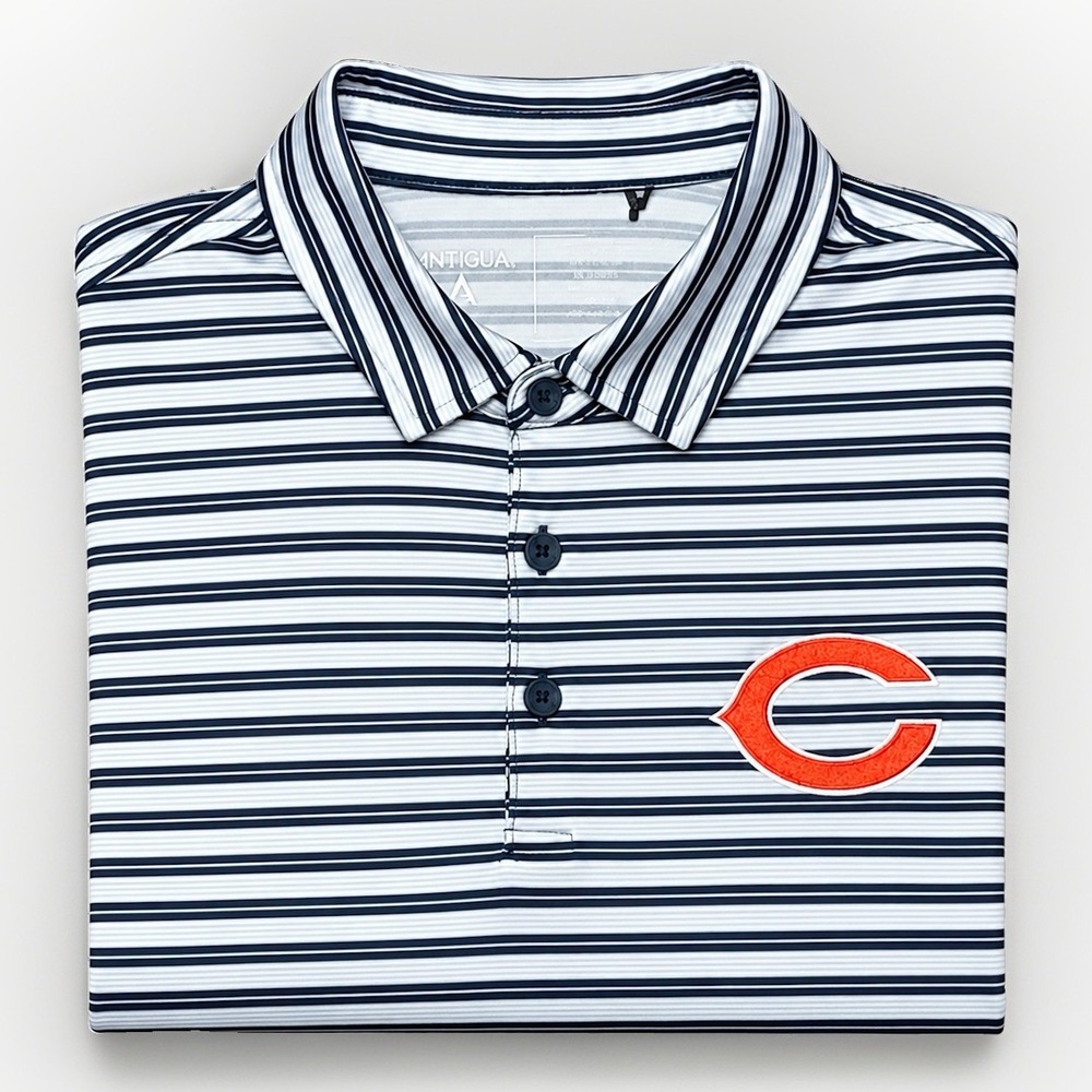 Chicago Bears Antigua Polo Shirt Men's Large Striped Short Sleeves
